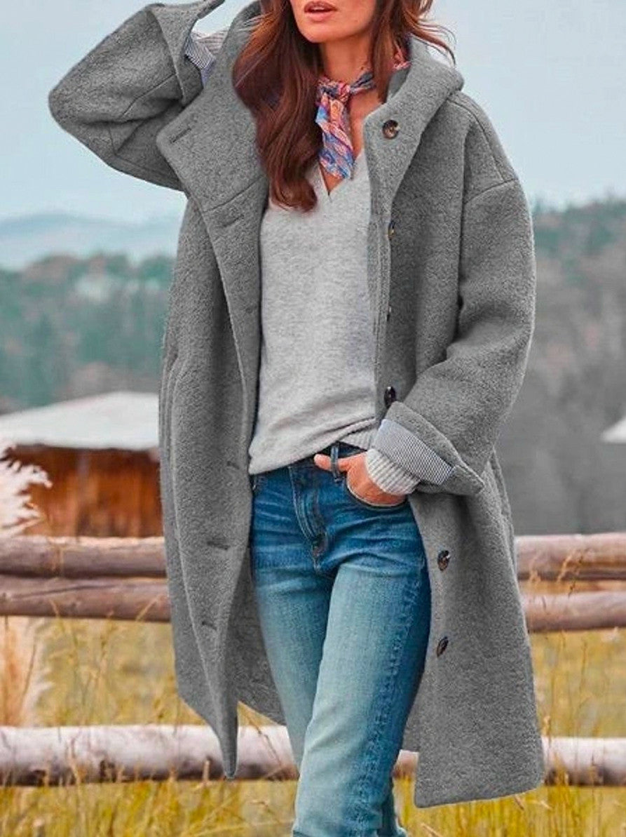 Fleece Hooded Button Front Coat