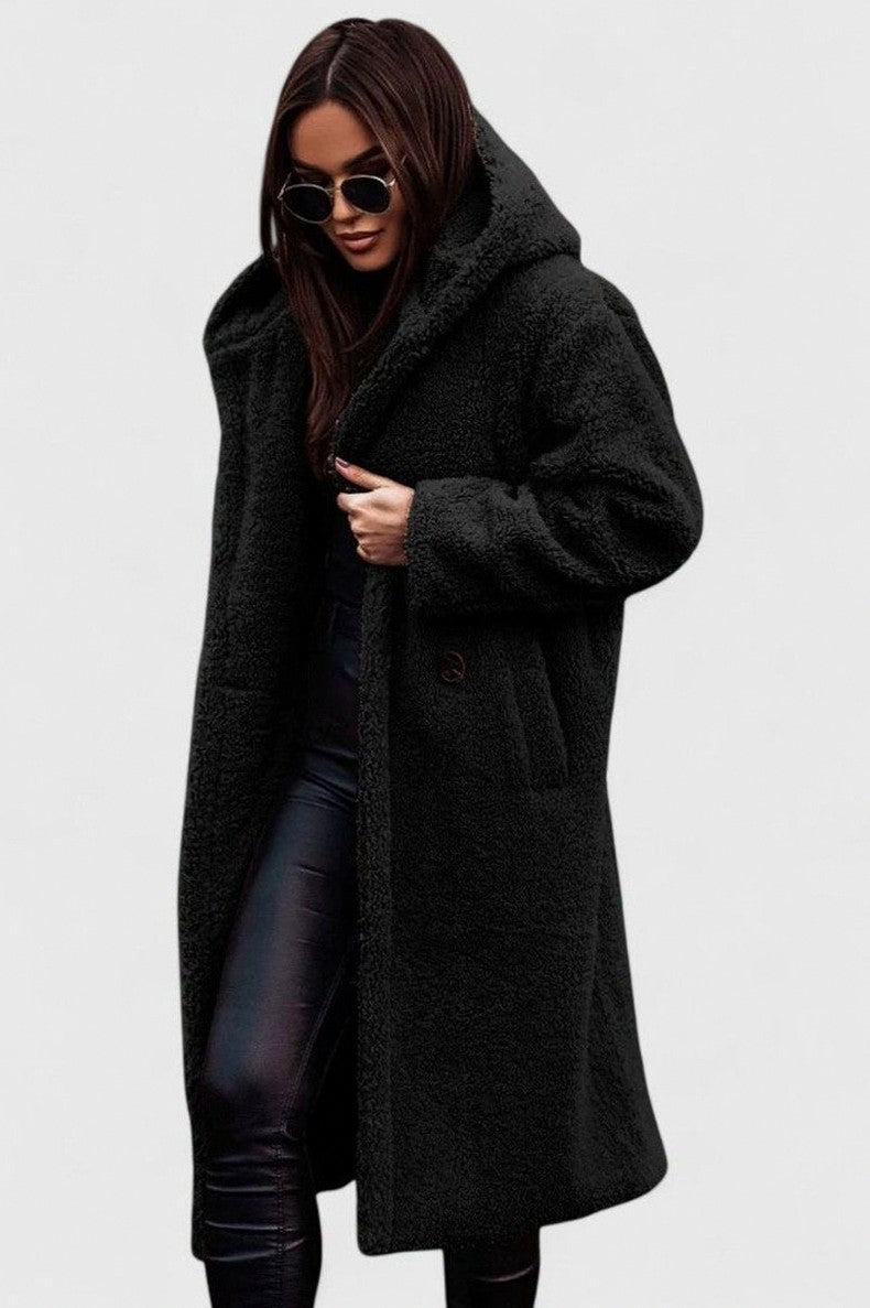 Fleece Long Sleeve Hooded Coat