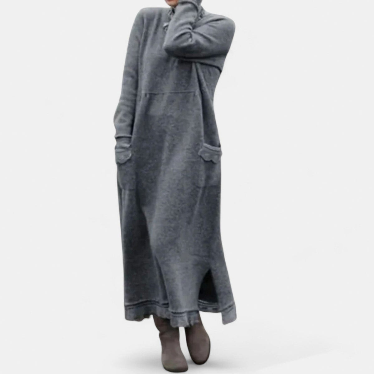 Fleece Long Sleeve Pocket Maxi Dress