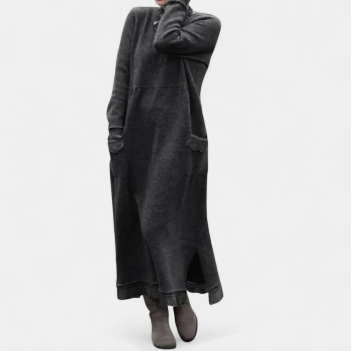 Fleece Long Sleeve Pocket Maxi Dress