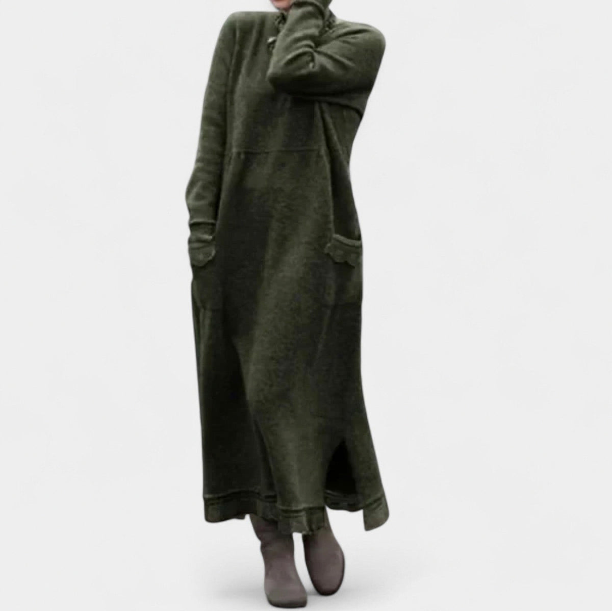 Fleece Long Sleeve Pocket Maxi Dress
