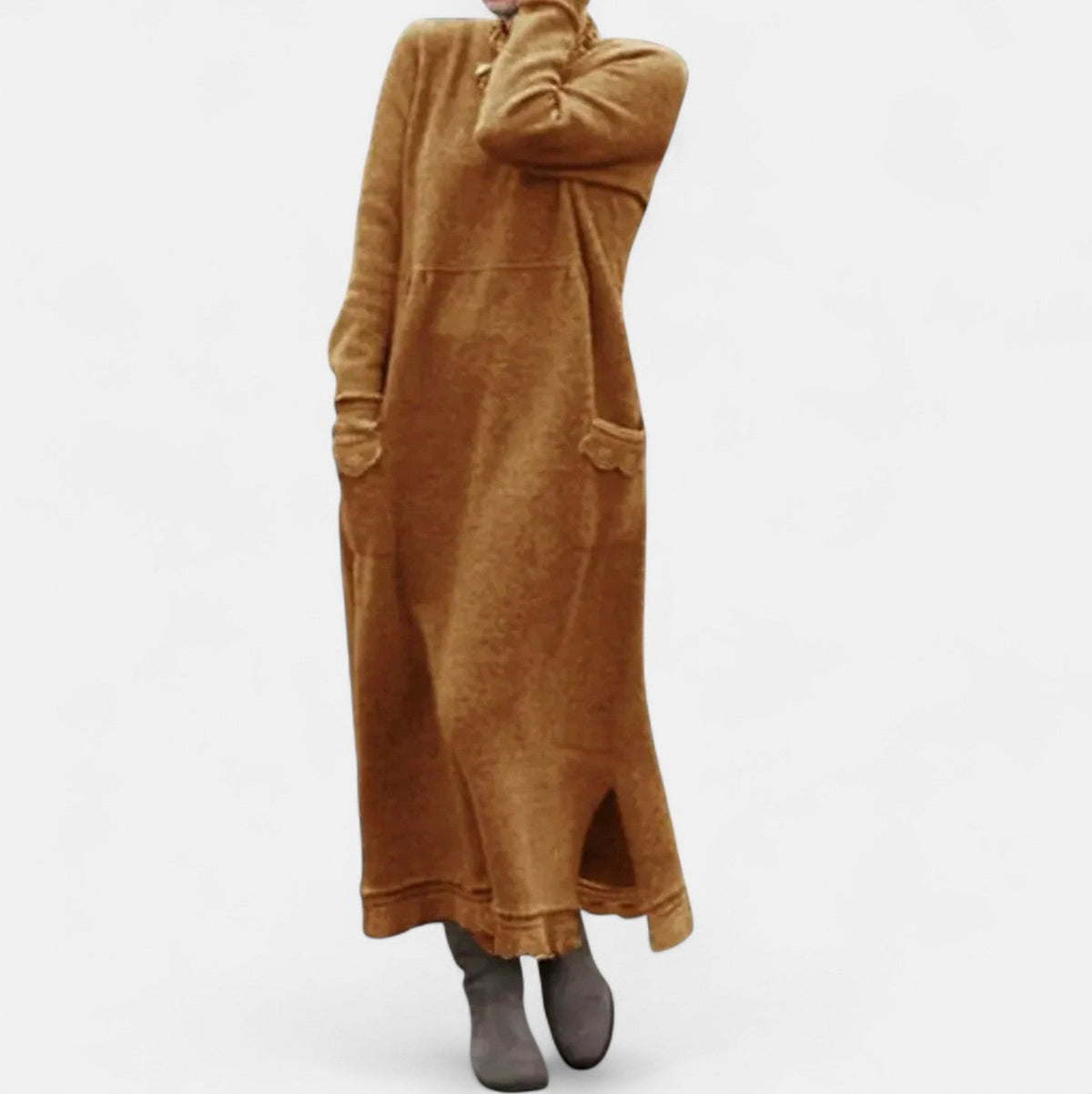 Fleece Long Sleeve Pocket Maxi Dress