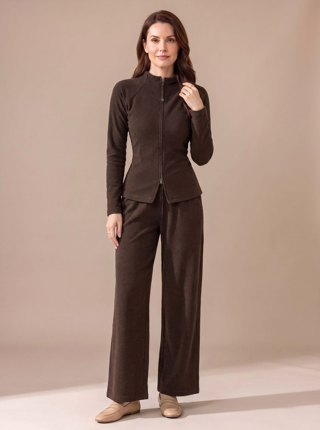 Fleece Long Sleeve Wide Leg Matching Set