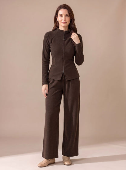 Fleece Long Sleeve Wide Leg Matching Set
