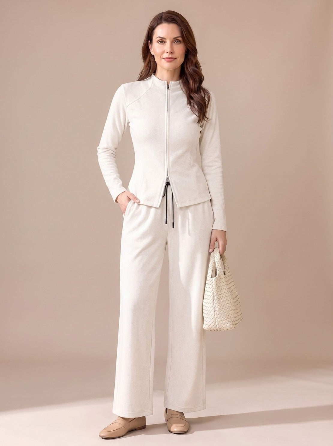 Fleece Long Sleeve Wide Leg Matching Set