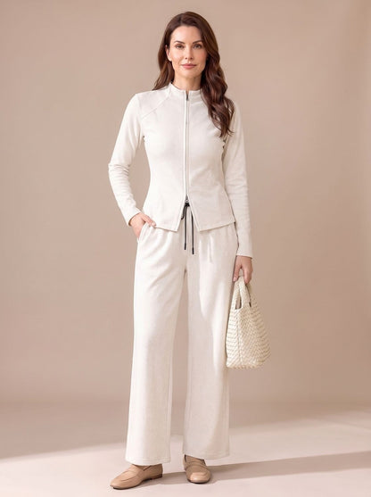 Fleece Long Sleeve Wide Leg Matching Set