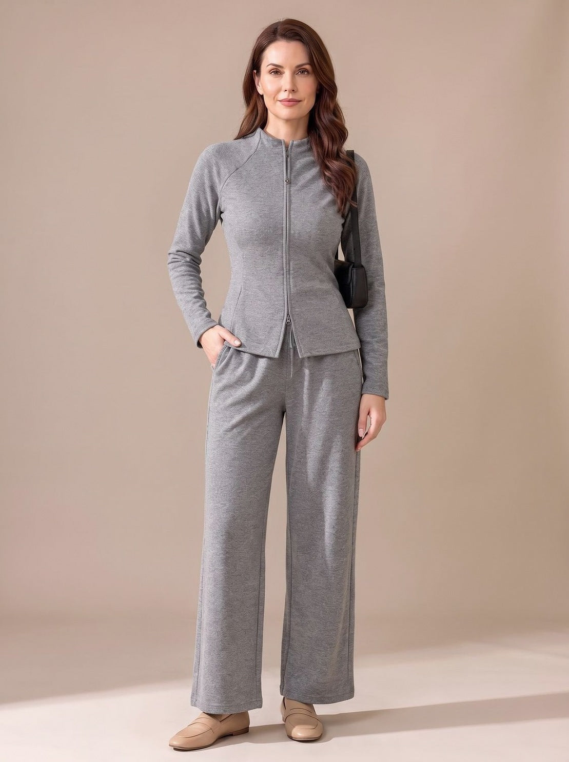 Fleece Long Sleeve Wide Leg Matching Set
