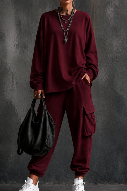 Fleece Oversized Long Sleeve Two Piece Set
