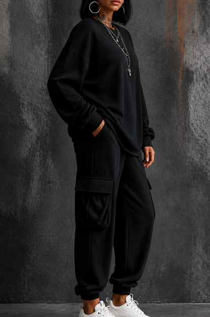 Fleece Oversized Long Sleeve Two Piece Set