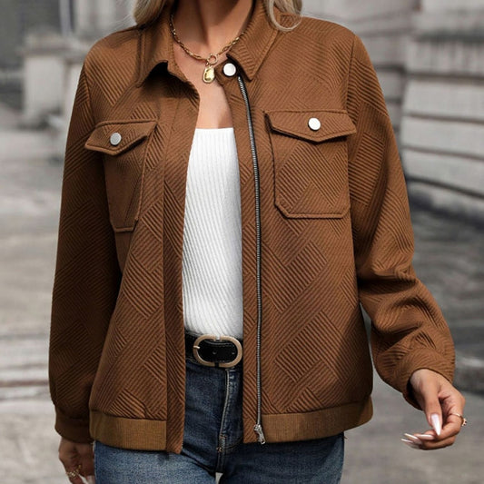 Geometric Collared Zip Front Shacket