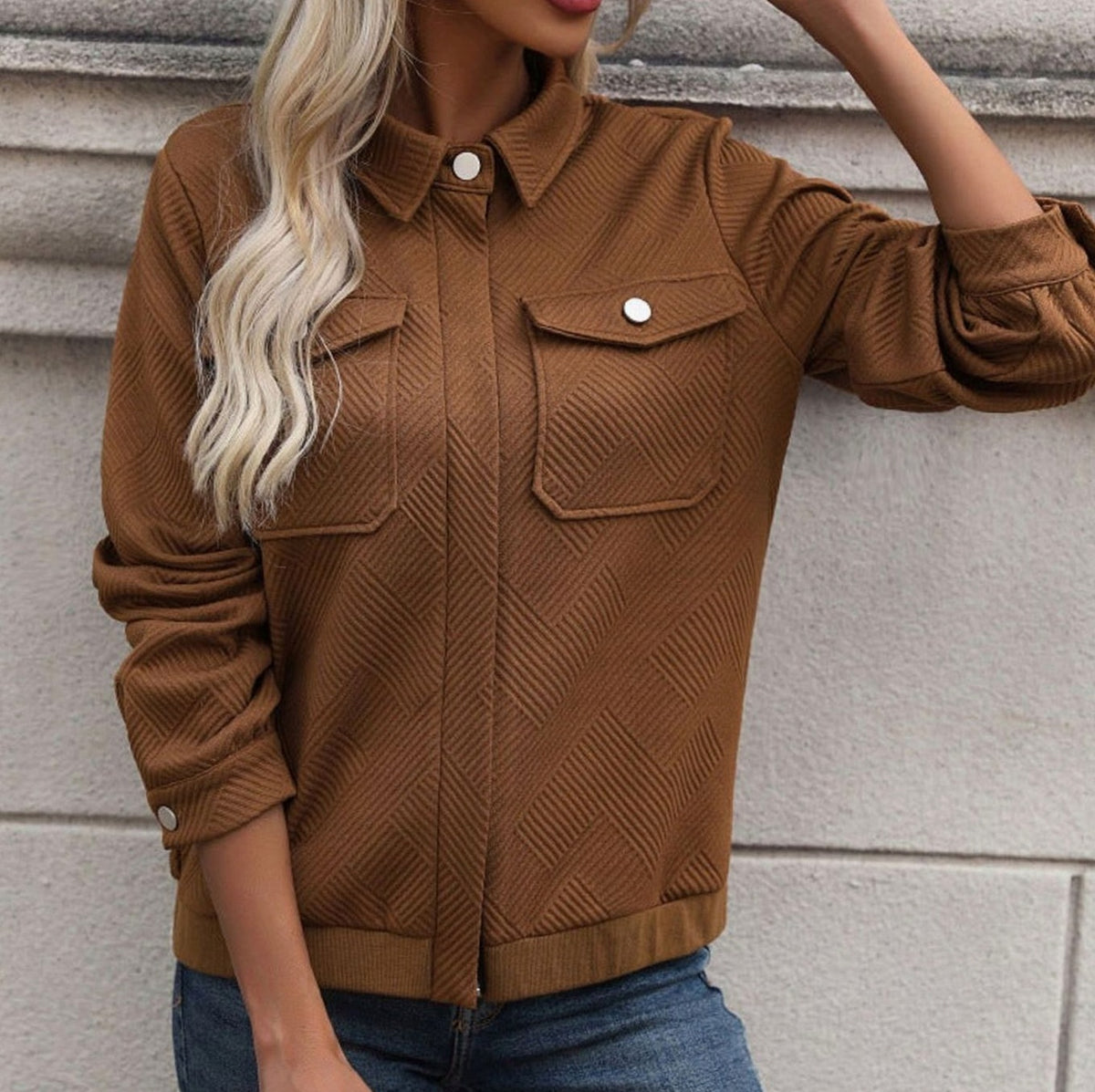 Geometric Collared Zip Front Shacket