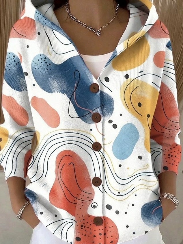 Geometric Long Sleeve Hooded Cardigan