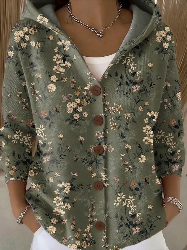 Geometric Long Sleeve Hooded Cardigan
