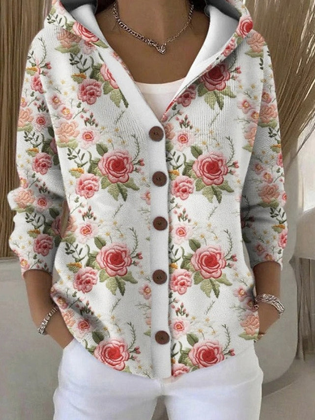 Geometric Long Sleeve Hooded Cardigan