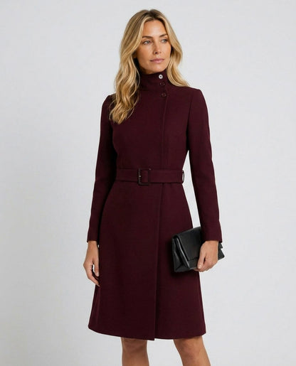 High Neck Belted Long Sleeve Coat