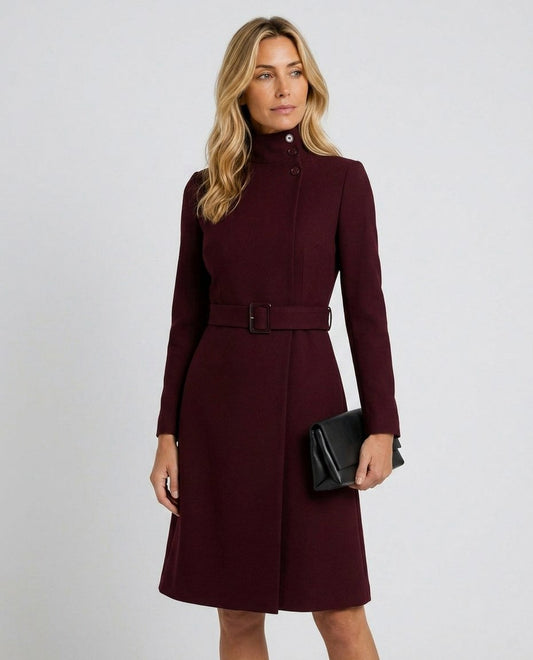 High Neck Belted Long Sleeve Coat