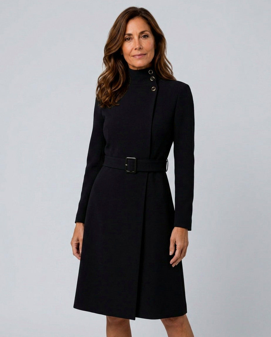 High Neck Belted Long Sleeve Coat