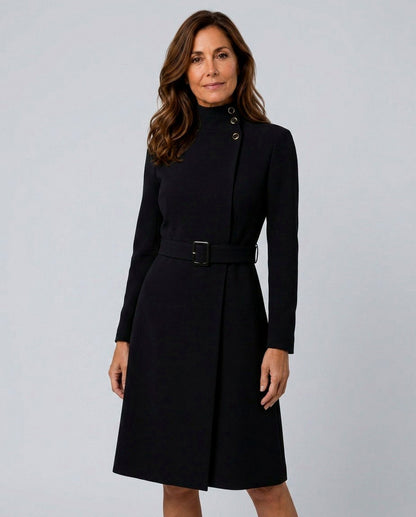 High Neck Belted Long Sleeve Coat