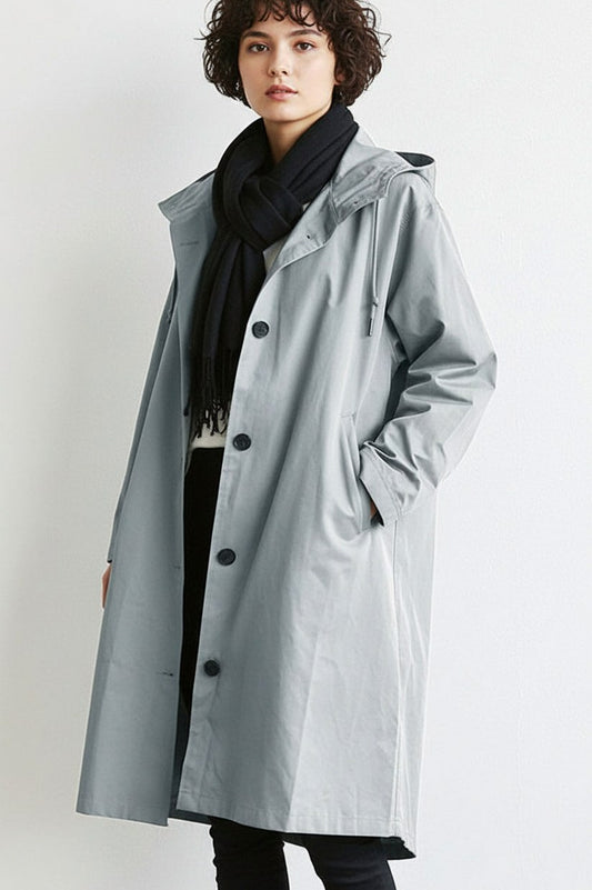 Hooded Button Front Trench Coat