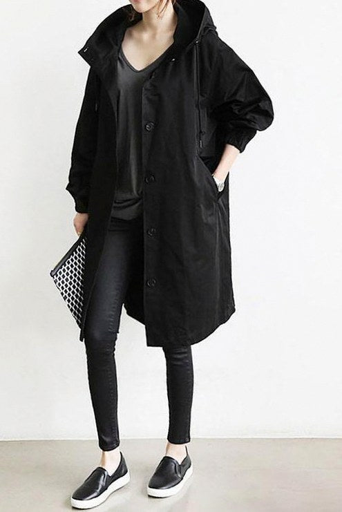 Hooded Button Front Trench Coat