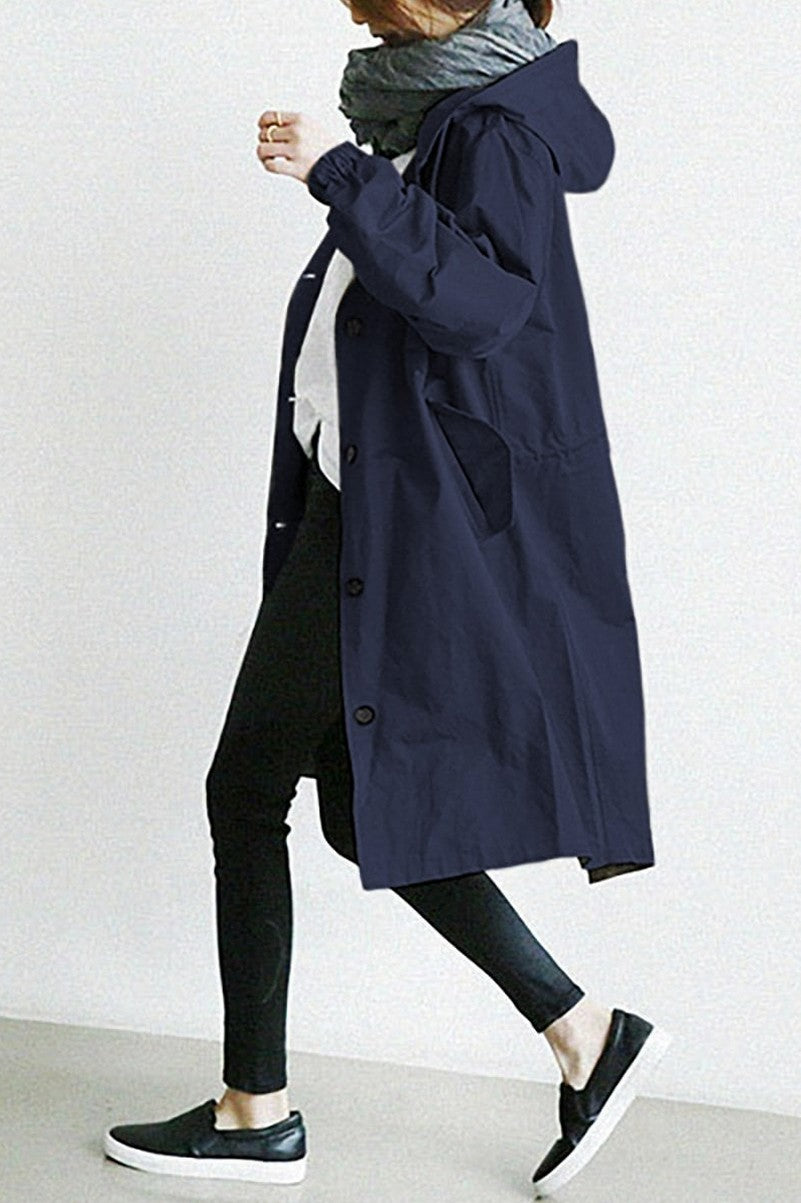 Hooded Button Front Trench Coat
