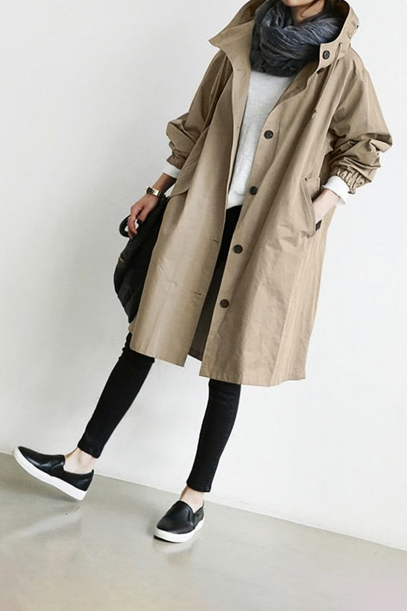 Hooded Button Front Trench Coat