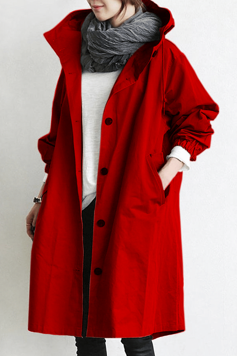 Hooded Button Front Trench Coat