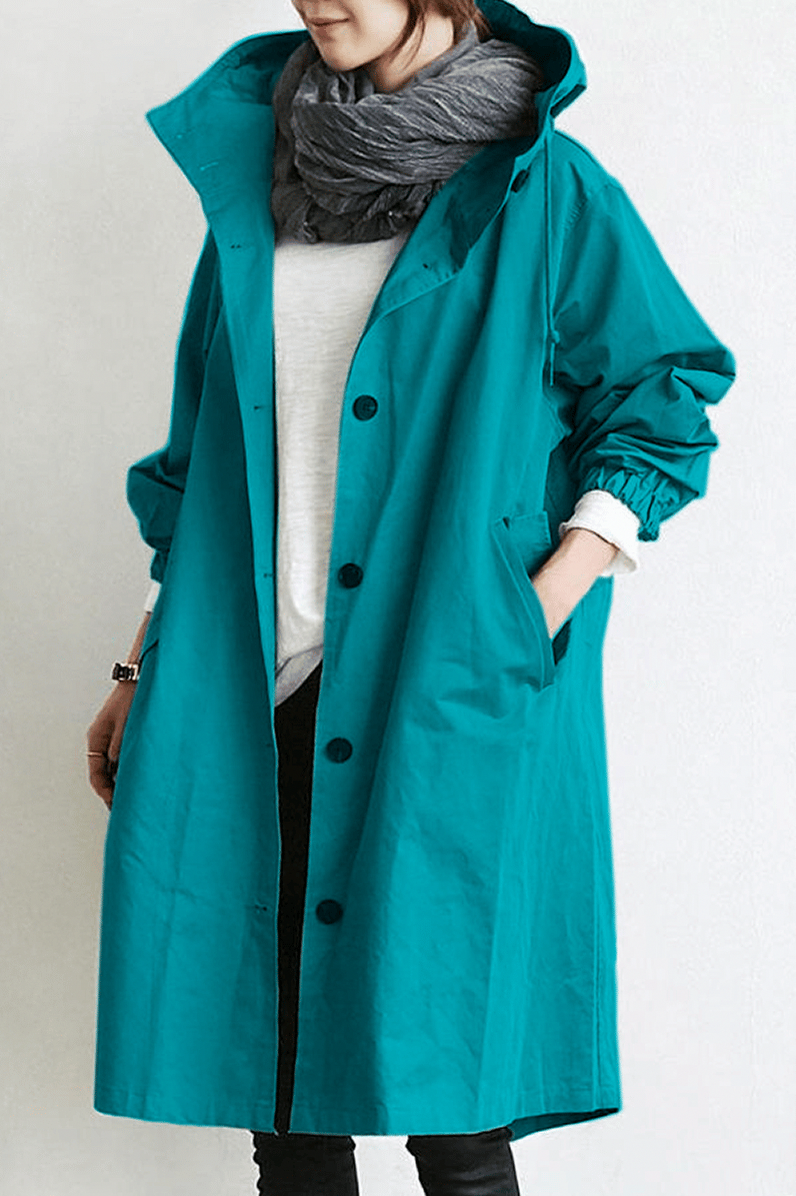 Hooded Button Front Trench Coat