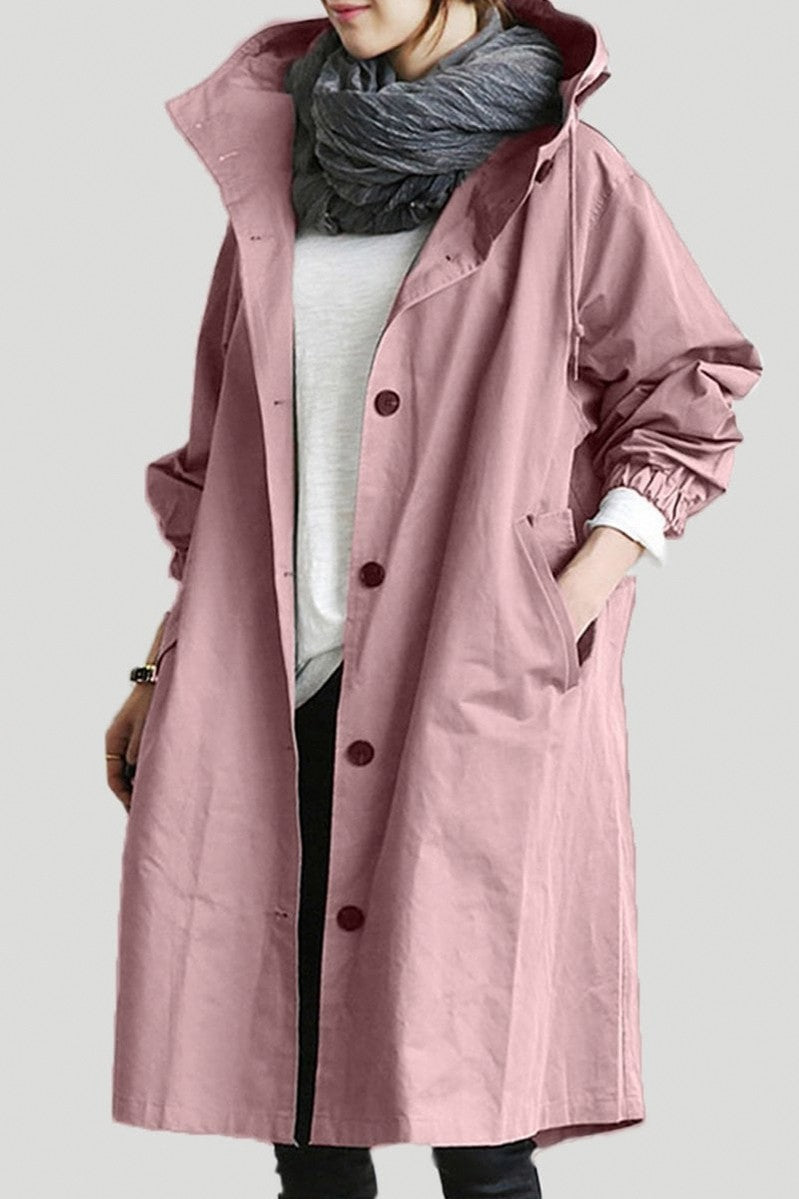Hooded Button Front Trench Coat