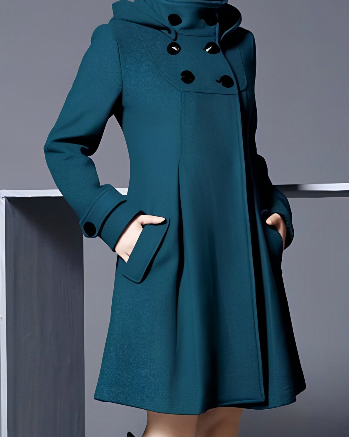 Hooded Double Breasted Long Sleeve Coat