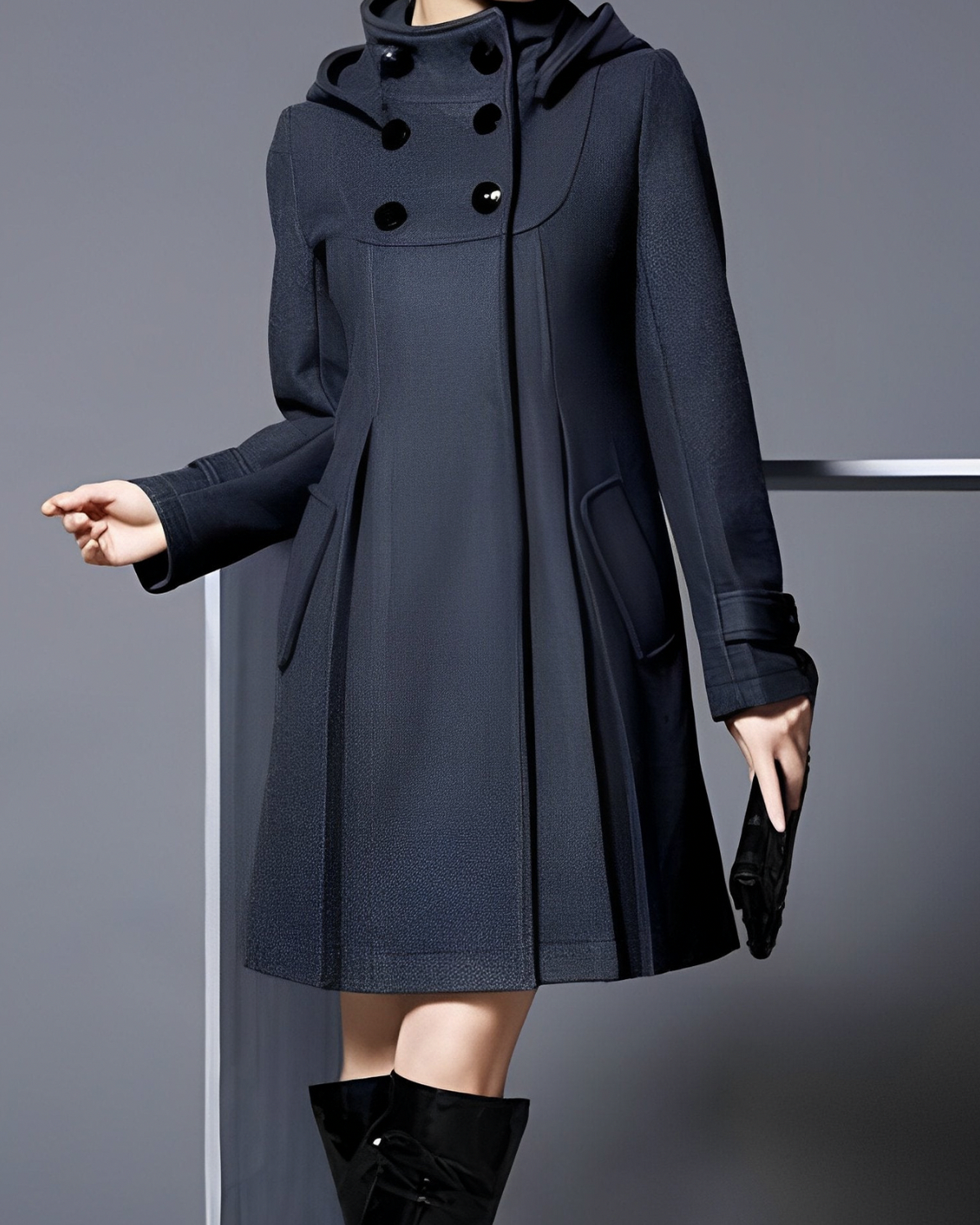 Hooded Double Breasted Long Sleeve Coat