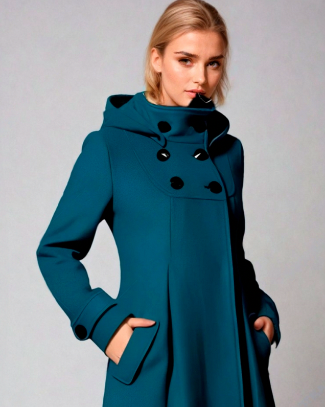 Hooded Double Breasted Long Sleeve Coat