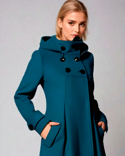 Hooded Double Breasted Long Sleeve Coat