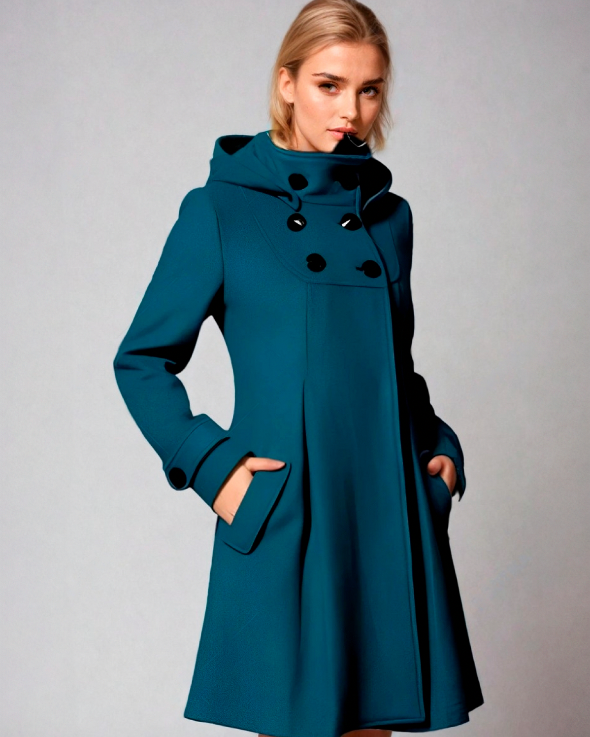 Hooded Double Breasted Long Sleeve Coat