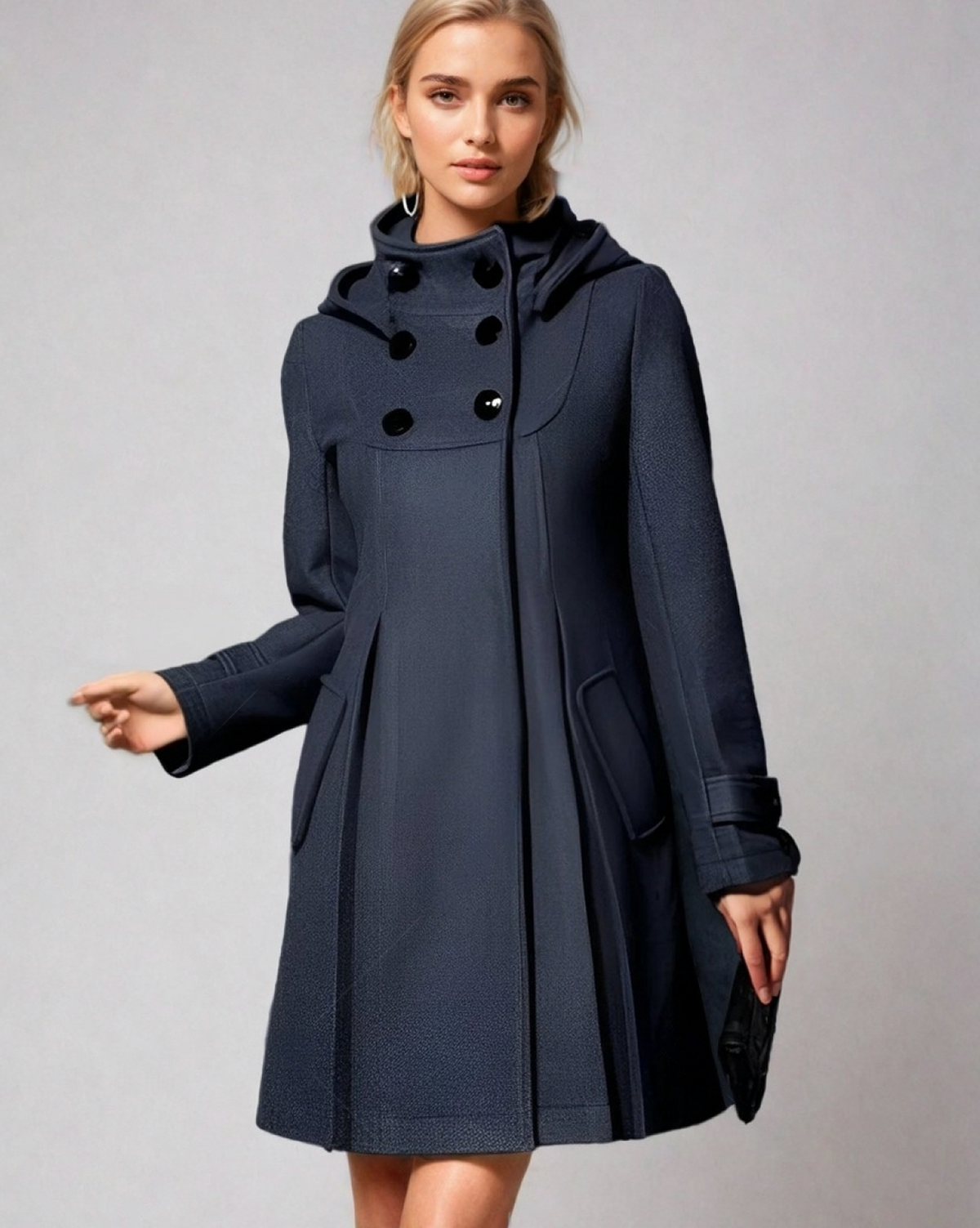Hooded Double Breasted Long Sleeve Coat