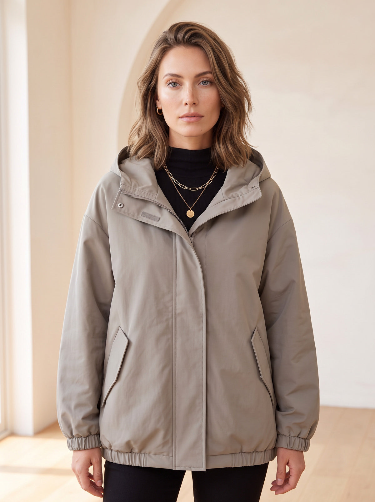 Hooded Relaxed Zip Front Jacket