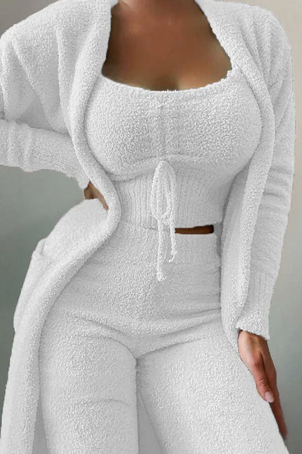 Knit Cardigan Crop Top and Pants Three Piece Set