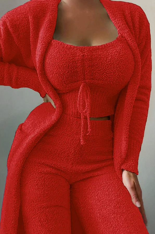 Knit Cardigan Crop Top and Pants Three Piece Set