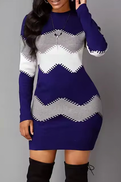 Knit Chevron Long Sleeve Sweater Dress