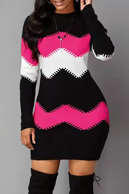 Knit Chevron Long Sleeve Sweater Dress
