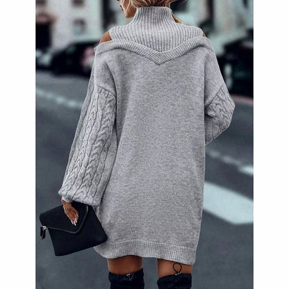 Knit Long Sleeve Cold Shoulder Mini Sweater Dress