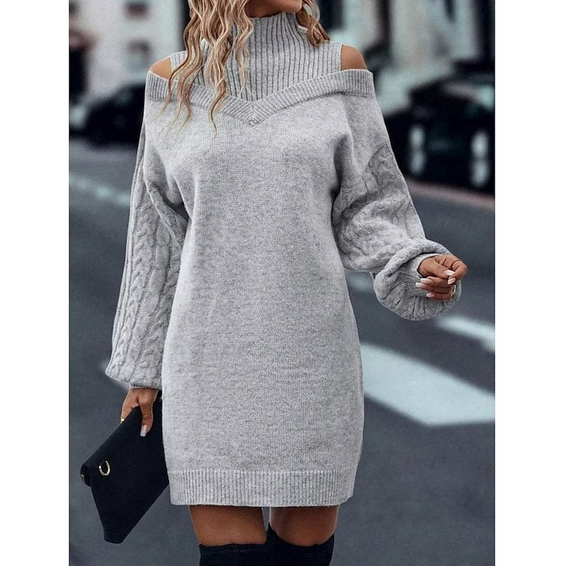 Knit Long Sleeve Cold Shoulder Mini Sweater Dress