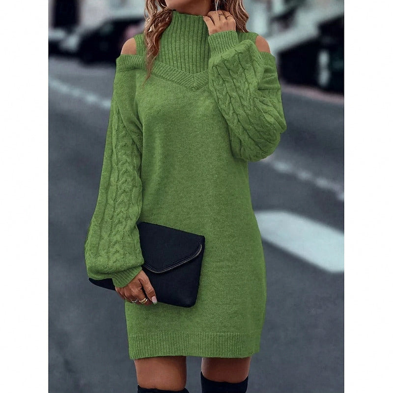Knit Long Sleeve Cold Shoulder Mini Sweater Dress