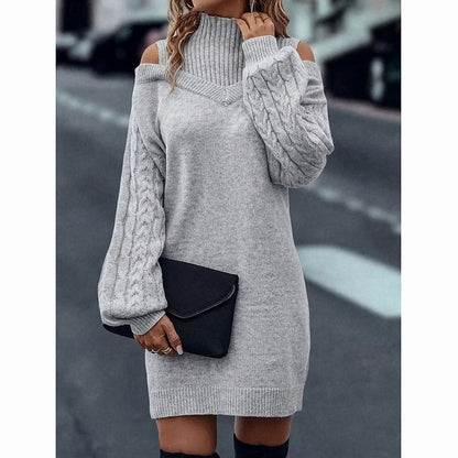 Knit Long Sleeve Cold Shoulder Mini Sweater Dress