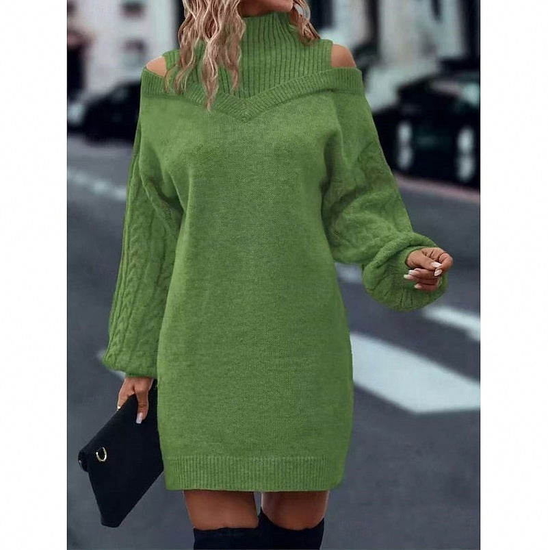 Knit Long Sleeve Cold Shoulder Mini Sweater Dress