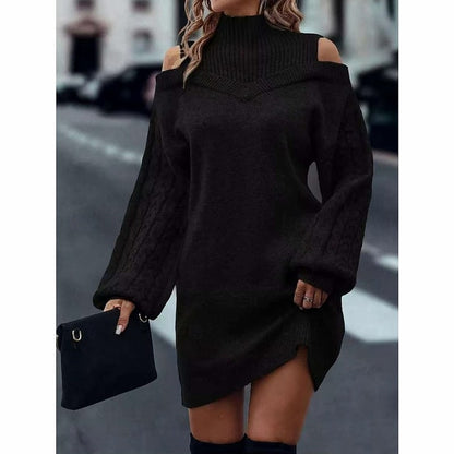 Knit Long Sleeve Cold Shoulder Mini Sweater Dress