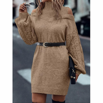 Knit Long Sleeve Cold Shoulder Mini Sweater Dress
