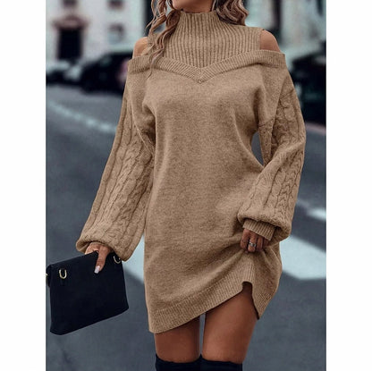 Knit Long Sleeve Cold Shoulder Mini Sweater Dress