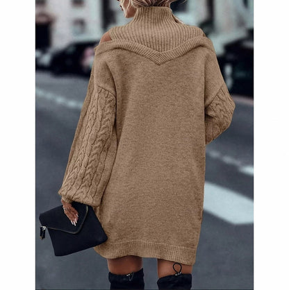 Knit Long Sleeve Cold Shoulder Mini Sweater Dress