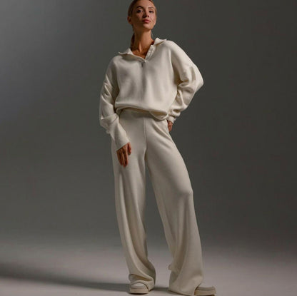 Knit Collared Wide Leg Set